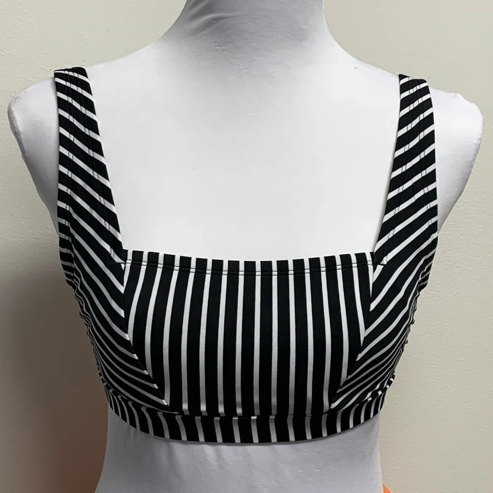 Kona Sol Women's Size S Black & White Striped Bikini Swim Top